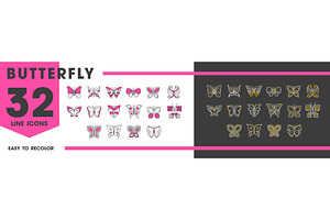 Butterfly Insect Line Icons