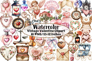 Vintage Valentine Clipart, an Illustration by Design Market