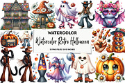 Watercolor Retro Halloween Clipart, an Illustration by DreamArtGraphic (Thumbnail 1 of 5)