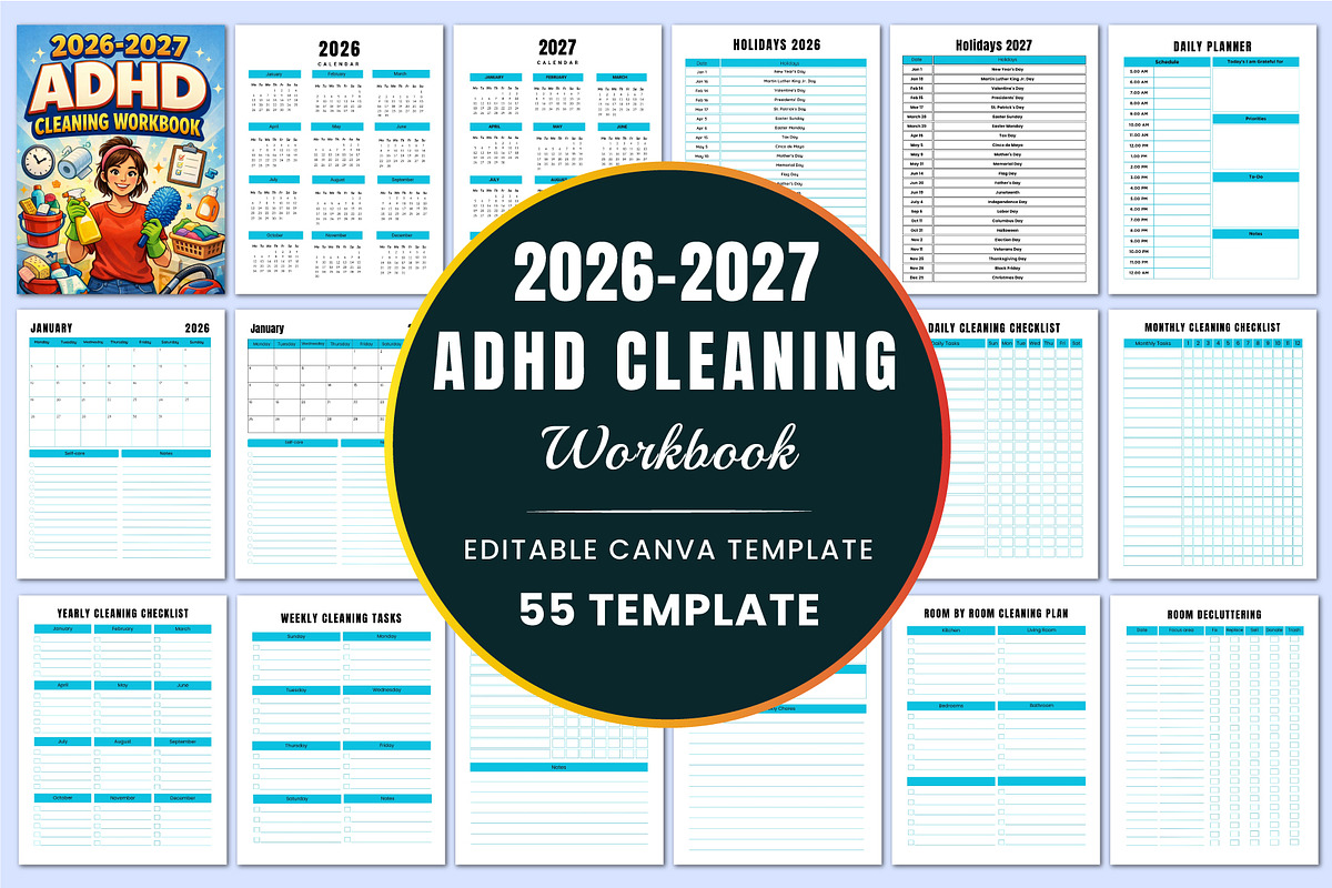 2026–2027 ADHD Cleaning Workbook, a Stationery Template by Shumaya (Photo 1 of 7)
