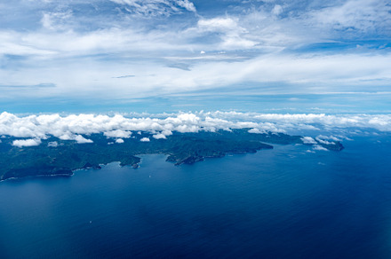 Aerial view of Nuku Hiva in the Marquesas Islands, French Polyne