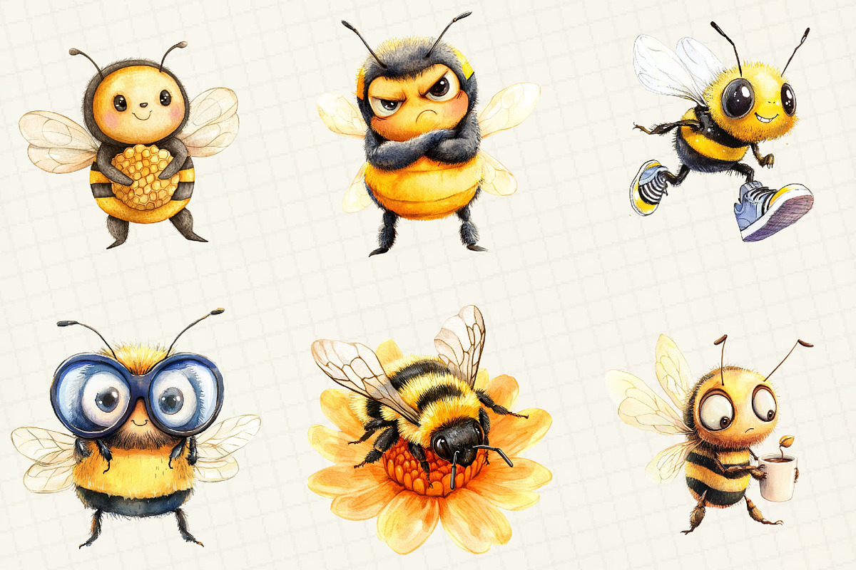 Quirky Funny Bee Clipart, an Illustration by OK Design (Photo 2 of 5)