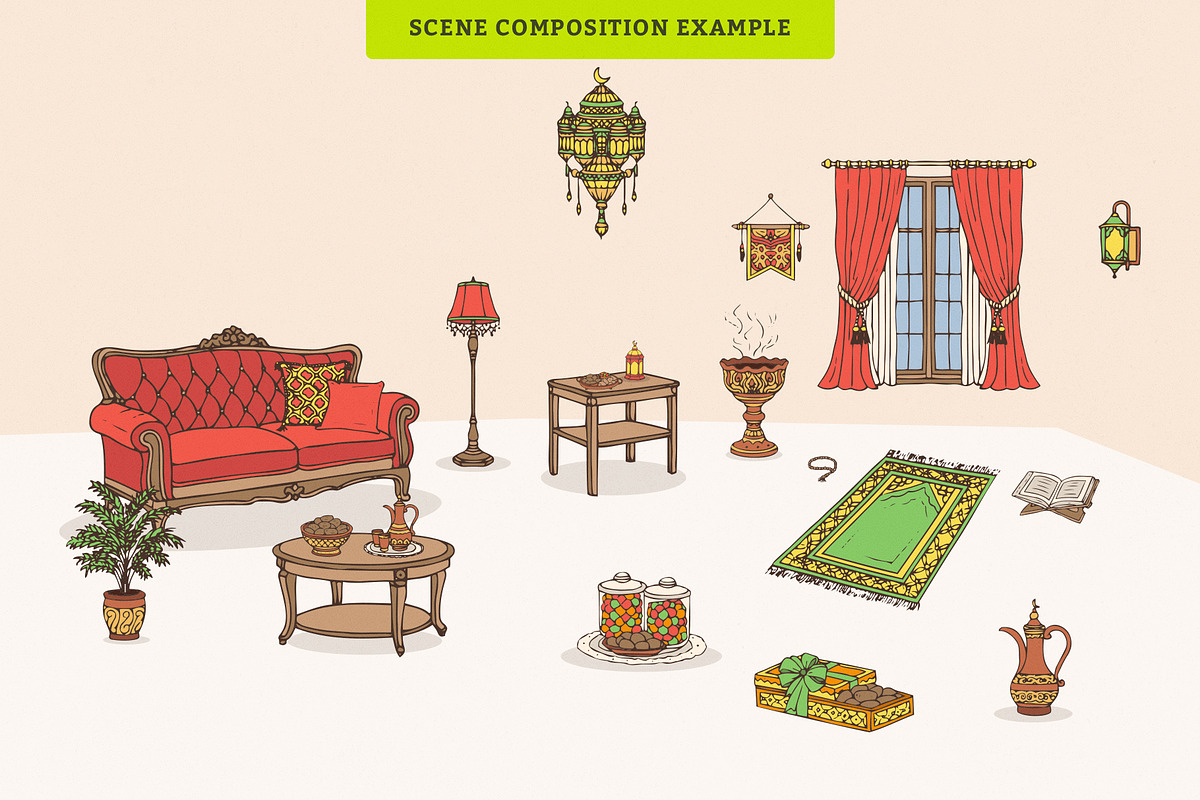 Elegant Indoor Eid Scene Creator, an Illustration by MEANDSTUDIO (Photo 2 of 4)