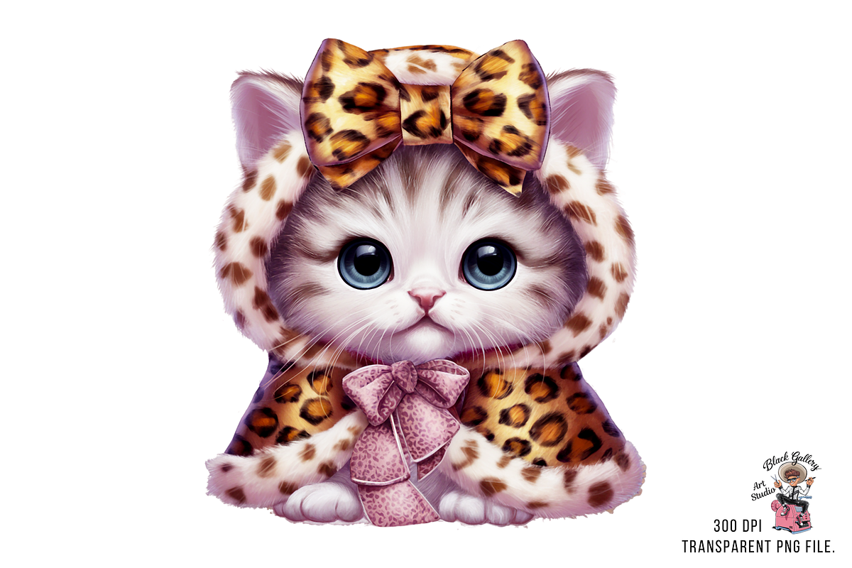 Kitten with Leopard Bow PNG Bundle, a Graphic by Clipart Bloom (Photo 2 of 11)
