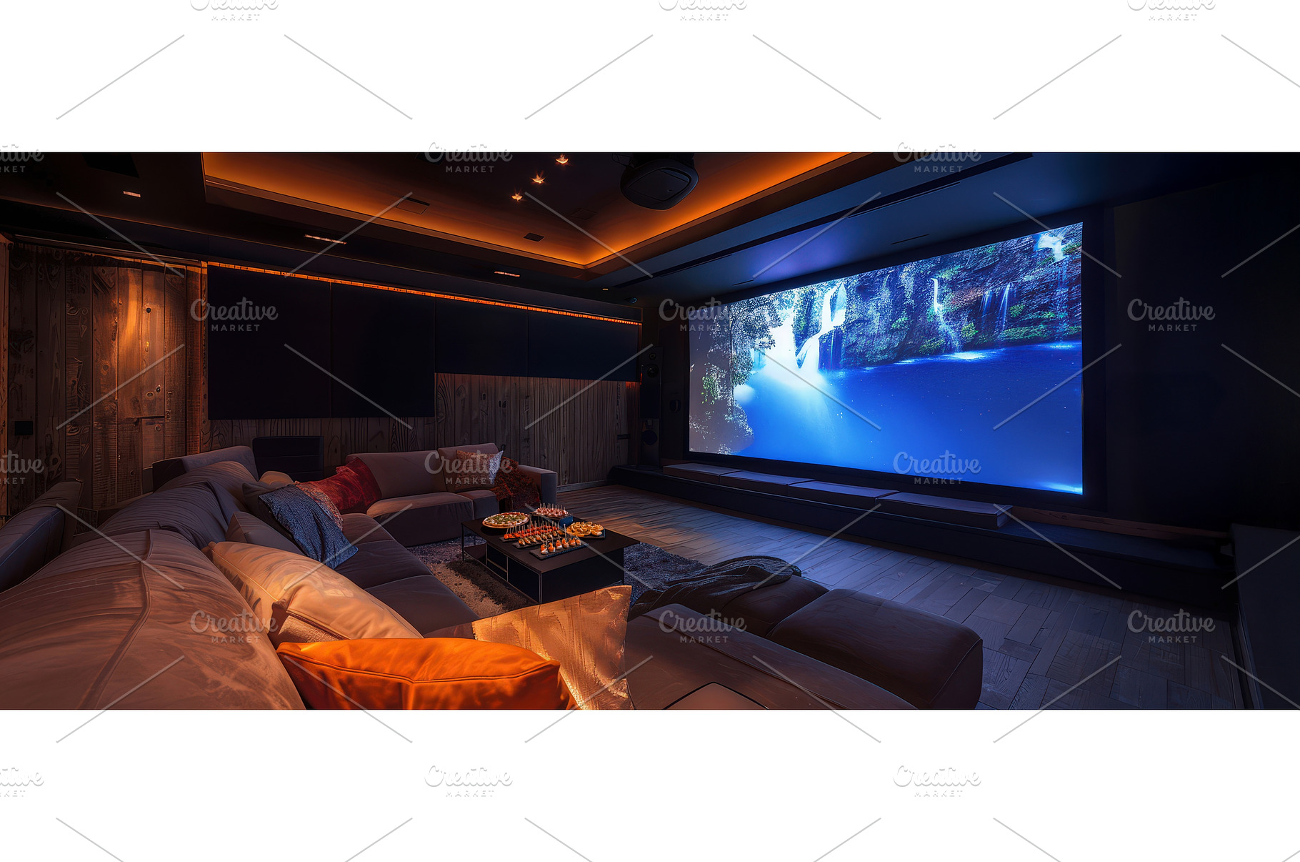 Modern home theater with ocean, a Technology Photo by piter.goskov