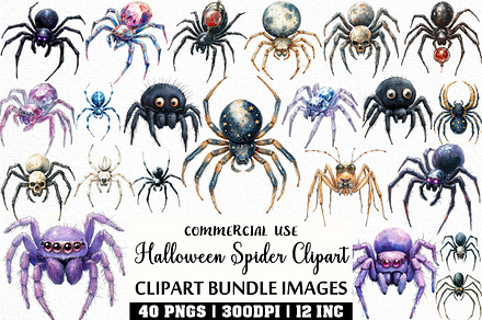 Watercolor Halloween Spider Clipart