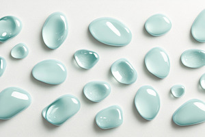 Mint Green Liquid Droplets on White Surface, an Abstract Photo by Natalia Klenova's Shop