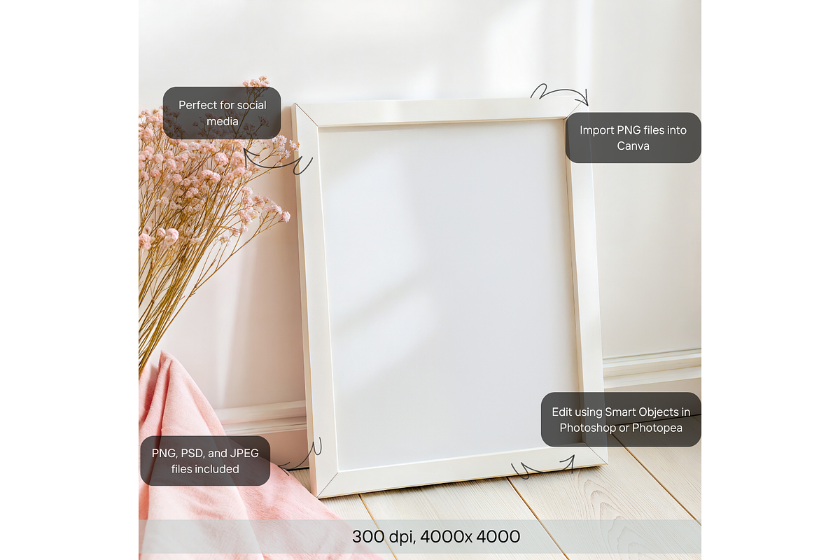 Soft Pink Floral Frame Mockup, a Product Mockup by MockupWizard (Photo 2 of 5)