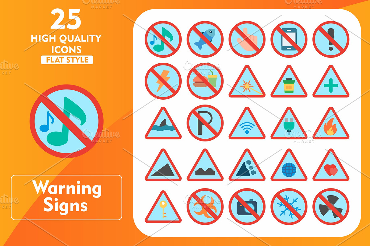 Warning Signs 25 Flat Icons, an Icon by Pexelpy