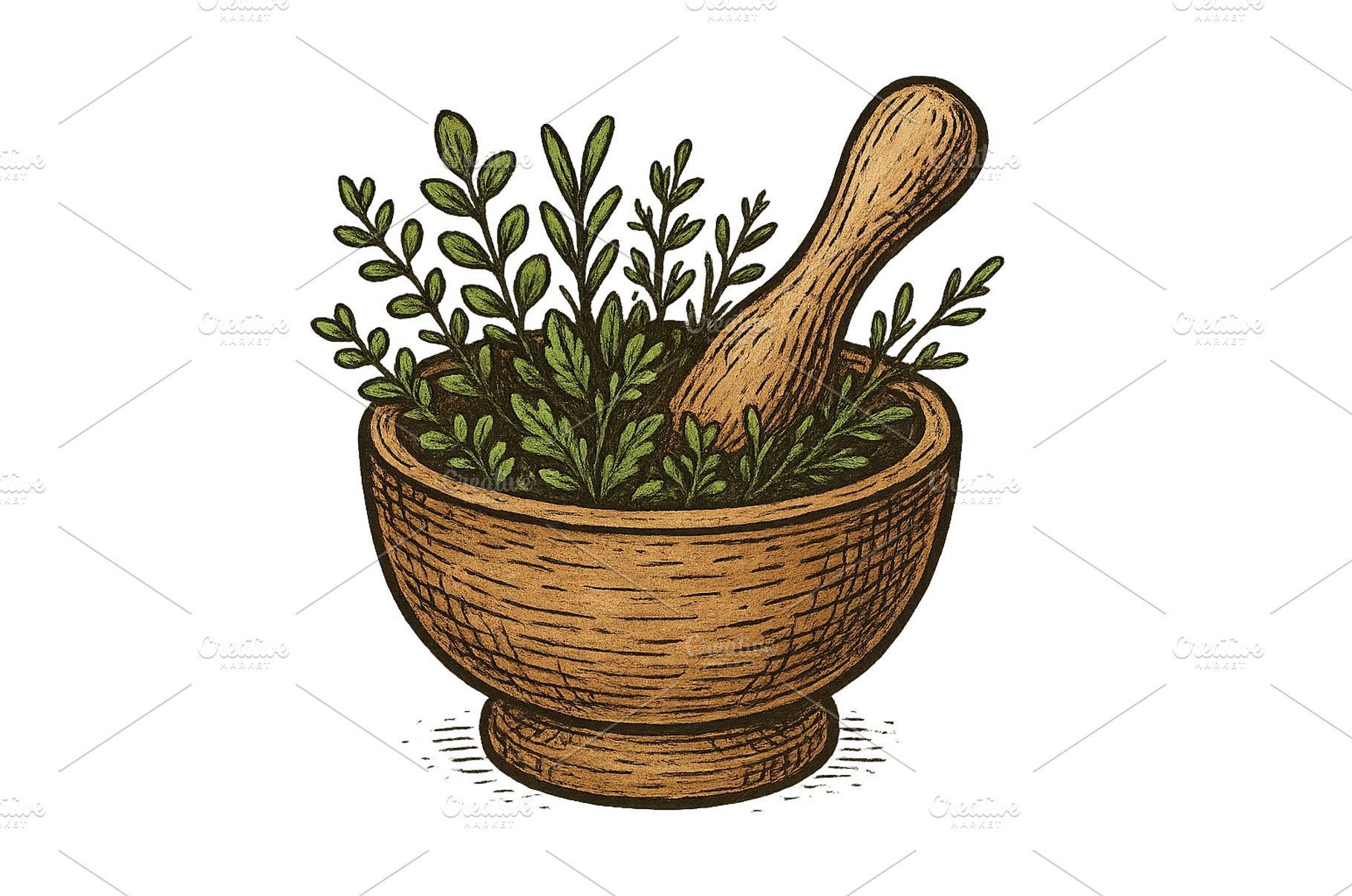 Wooden mortar filled with fresh, a Food & Drink Photo by ZinetroN