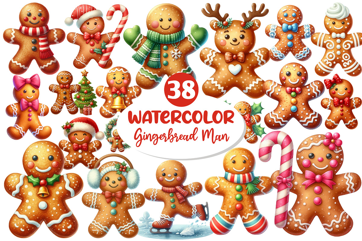 Christmas Gingerbread Man Clipart, an Illustration by Dream Creation (Photo 1 of 7)
