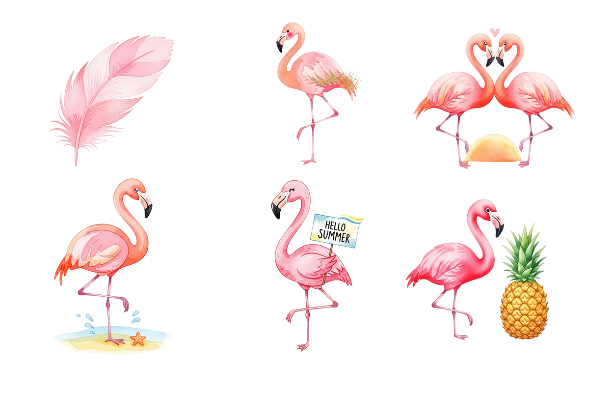 Watercolor Flamingos Clipart, an Animal Illustration by BerryPieArt (Photo 3 of 4)