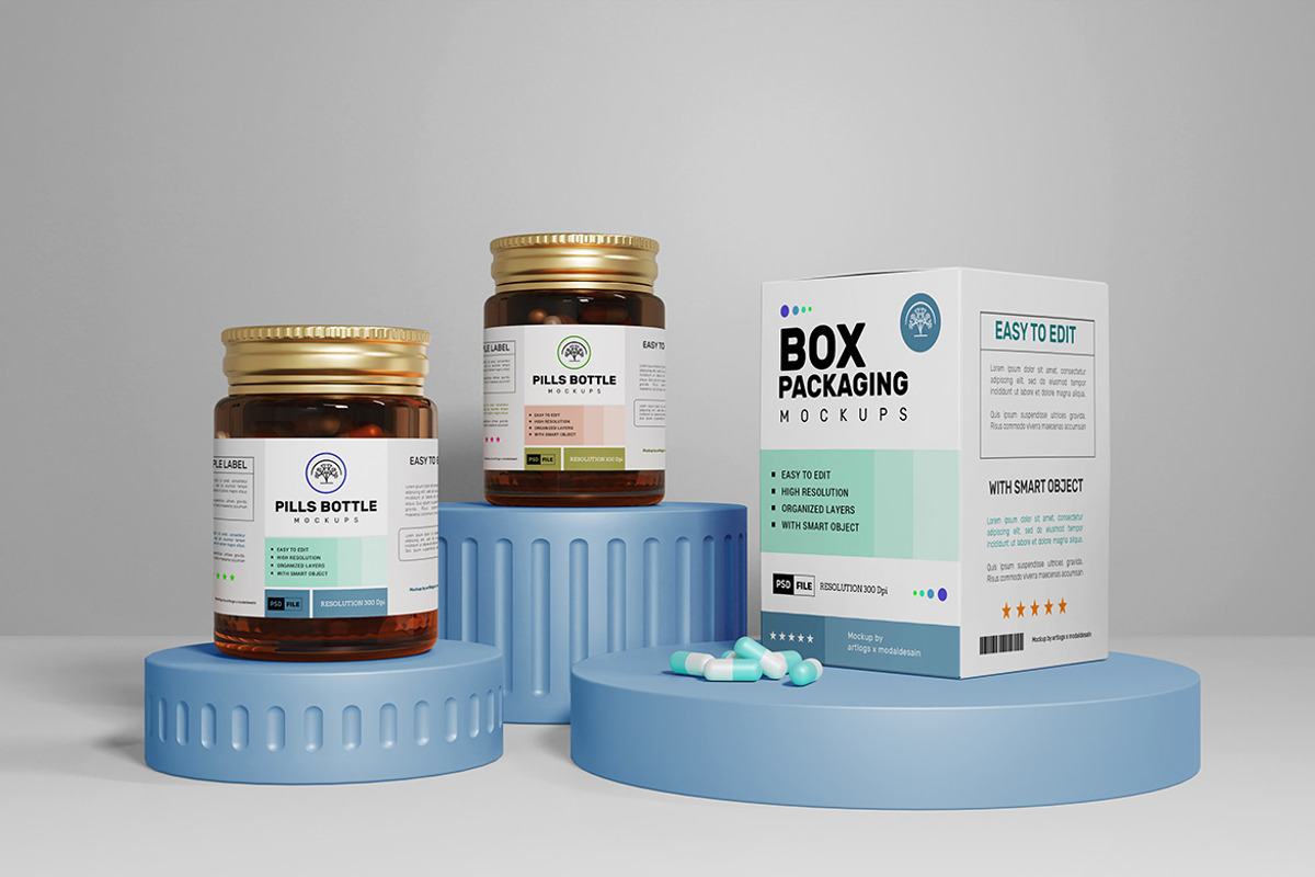 Pills Bottle Packaging Mockup, a Packaging Mockup by Artlogs x Modaldesain (Photo 2 of 3)