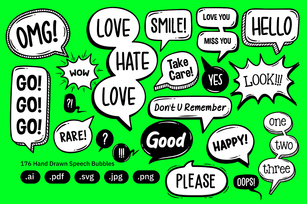 Hand Drawn Speech Bubbles – Doodles, an Object Graphic by crafty (Photo 6 of 10)