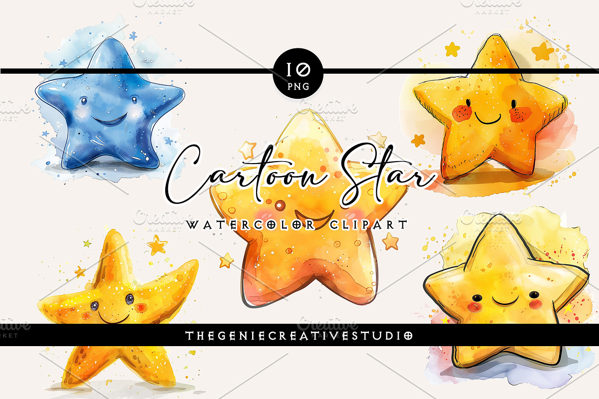 Cartoon Star PNG Clipart Set, an Object Illustration by Geniecreativestudio (Photo 1 of 9)