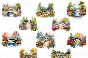 Watercolor Bridge Clipart Bundle