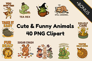 Cute & Funny Animals 40 PNG Clipart, an Animal Illustration by Smillyy Threads
