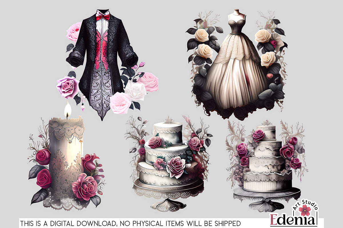 Victorian Gothic Wedding #2 Cliparts, a Seasonal Illustration by EdeniaArtStudio (Photo 8 of 9)