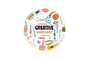 Creative workshop. circle shape, an Illustration by Onyx