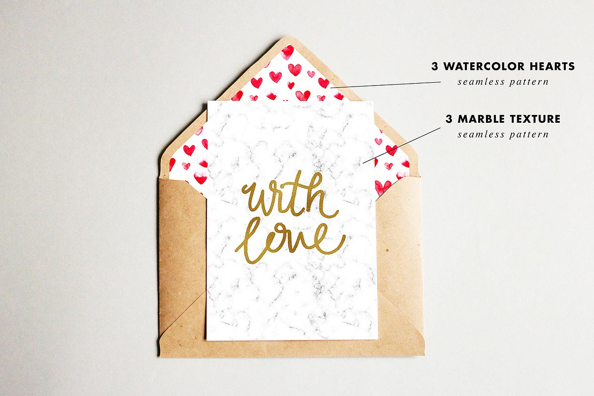 6 Valentines Pattern Hearts + marble, a Pattern Graphic by Heartmade by Claudia (Photo 2 of 2)