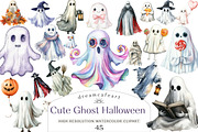 Cute Ghost Halloween Clipart, an Illustration by DreamCafeArt (Thumbnail 1 of 4)