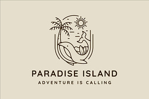 palm tree and whale logo line art, a Branding & Logo Template by zyxroun shop