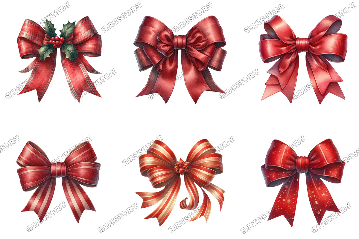 Vintage Christmas Red Bow Bundle, an Illustration by designcity5 (Photo 2 of 5)