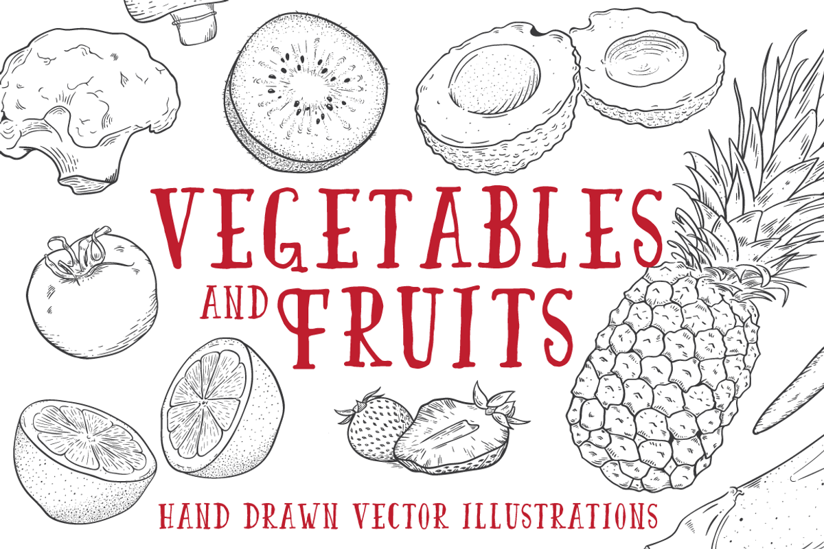 Vintage Vegetables & Fruits Kit, a Food Illustration by kulturrrno (Photo 1 of 5)