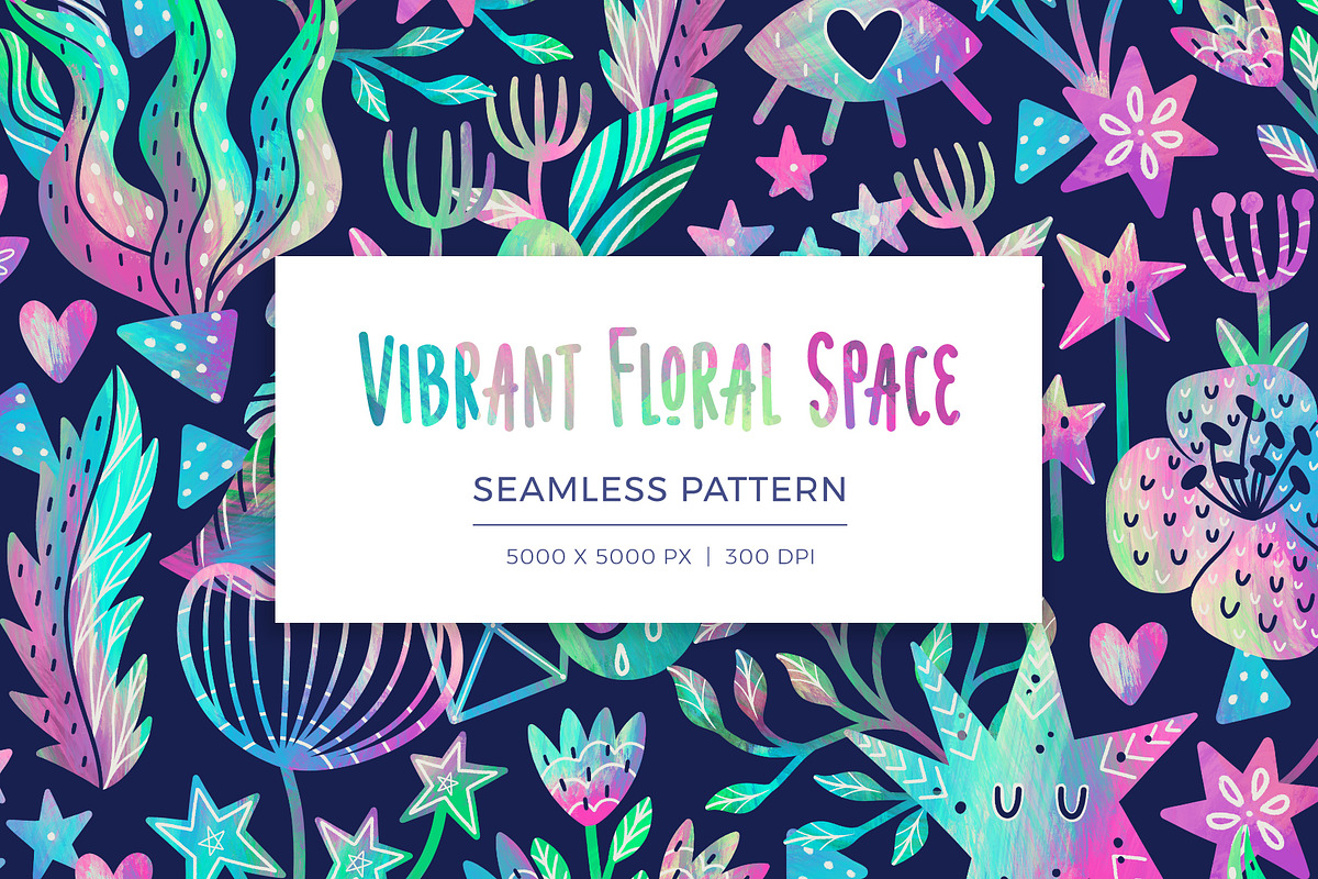 Vibrant Floral Space Pattern, a Pattern Graphic by Velliniki (Photo 1 of 10)