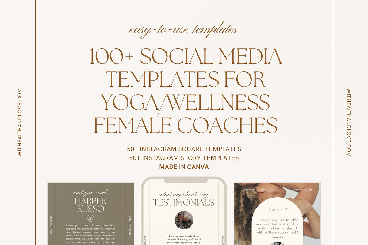 100 Yoga Wellness Instagram Bundle, a Social Media Template by With Faith & Love (Photo 1 of 15)