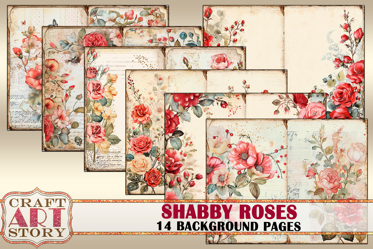 Shabby roses Blank background, a Decorative Illustration by CraftArtStory (Photo 2 of 3)