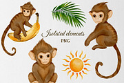 Little Monkeys Watercolor animal set, an Animal Illustration by ZabolotnaArt (Thumbnail 2 of 9)