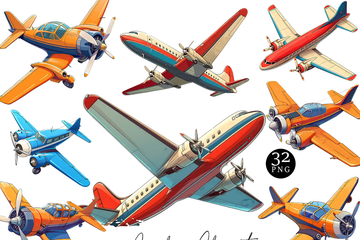 Watercolor Airplane Clipart Bundle, a Transportation Illustration by Design Scotch (Photo 1 of 8)