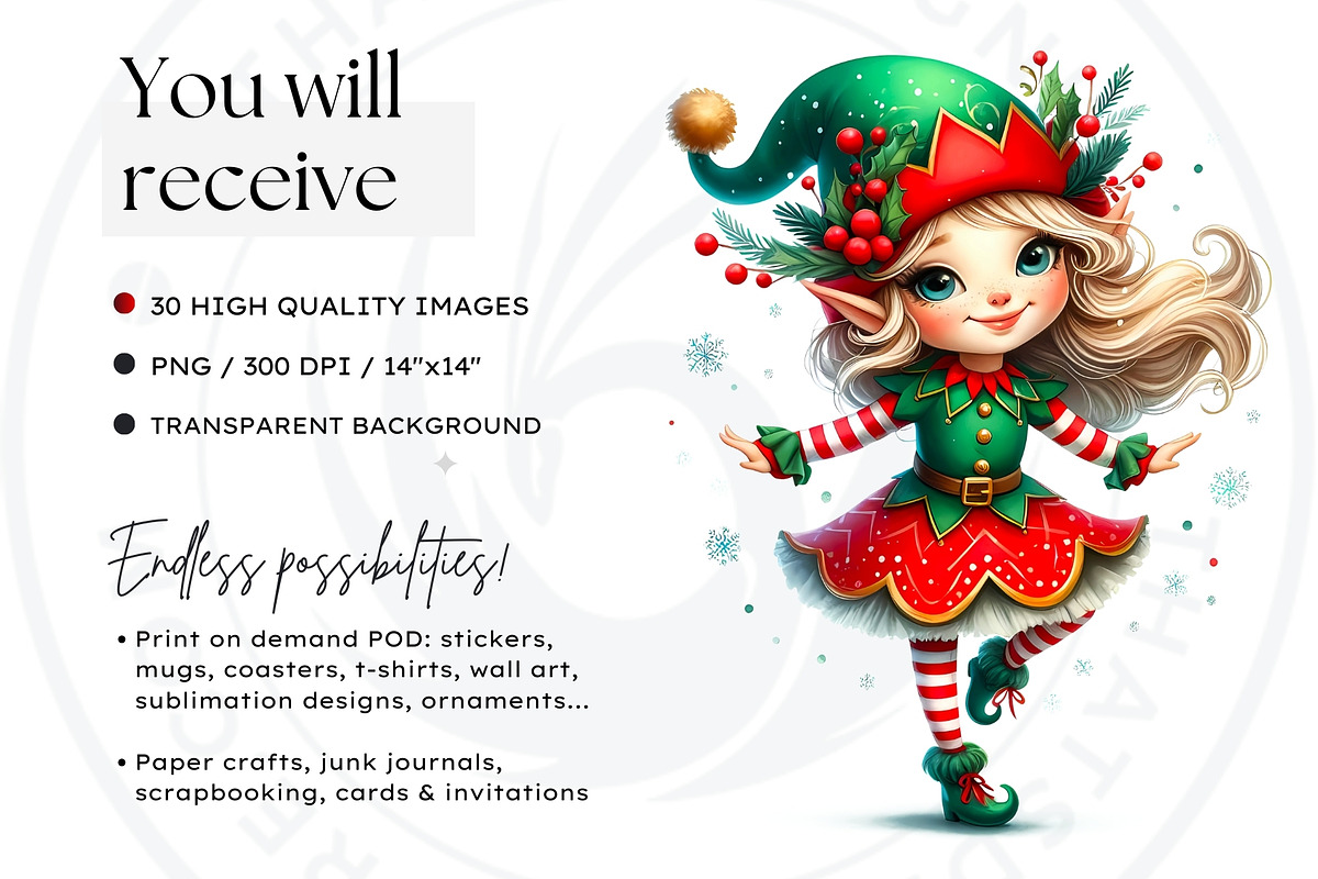 Christmas elves Clipart Set, a Seasonal Illustration by ThatsDesignArt (Photo 2 of 10)
