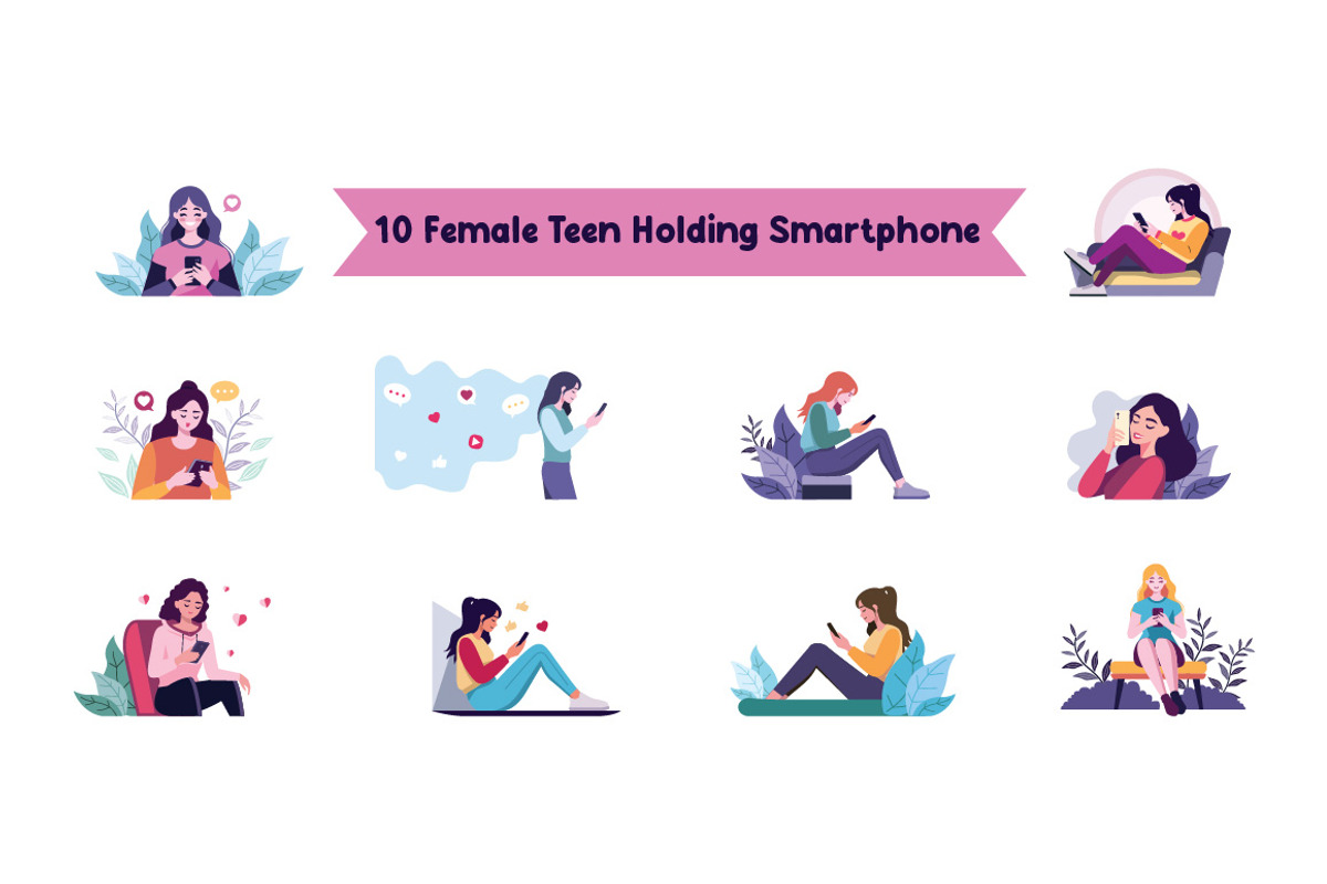 10 Teen Female Holding Smartphone, an Illustration by jongcreative (Photo 1 of 4)