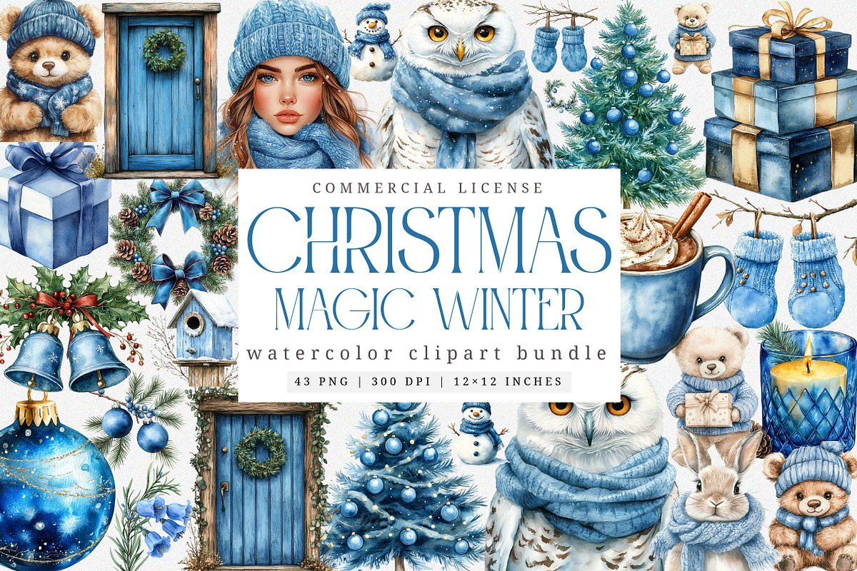 Cozy Blue Christmas Winter Clipart, an Illustration by SinaCreation (Photo 1 of 7)