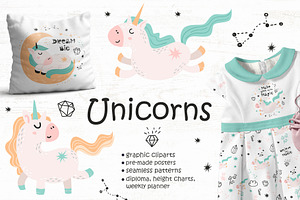 Unicorn clipart & pattern