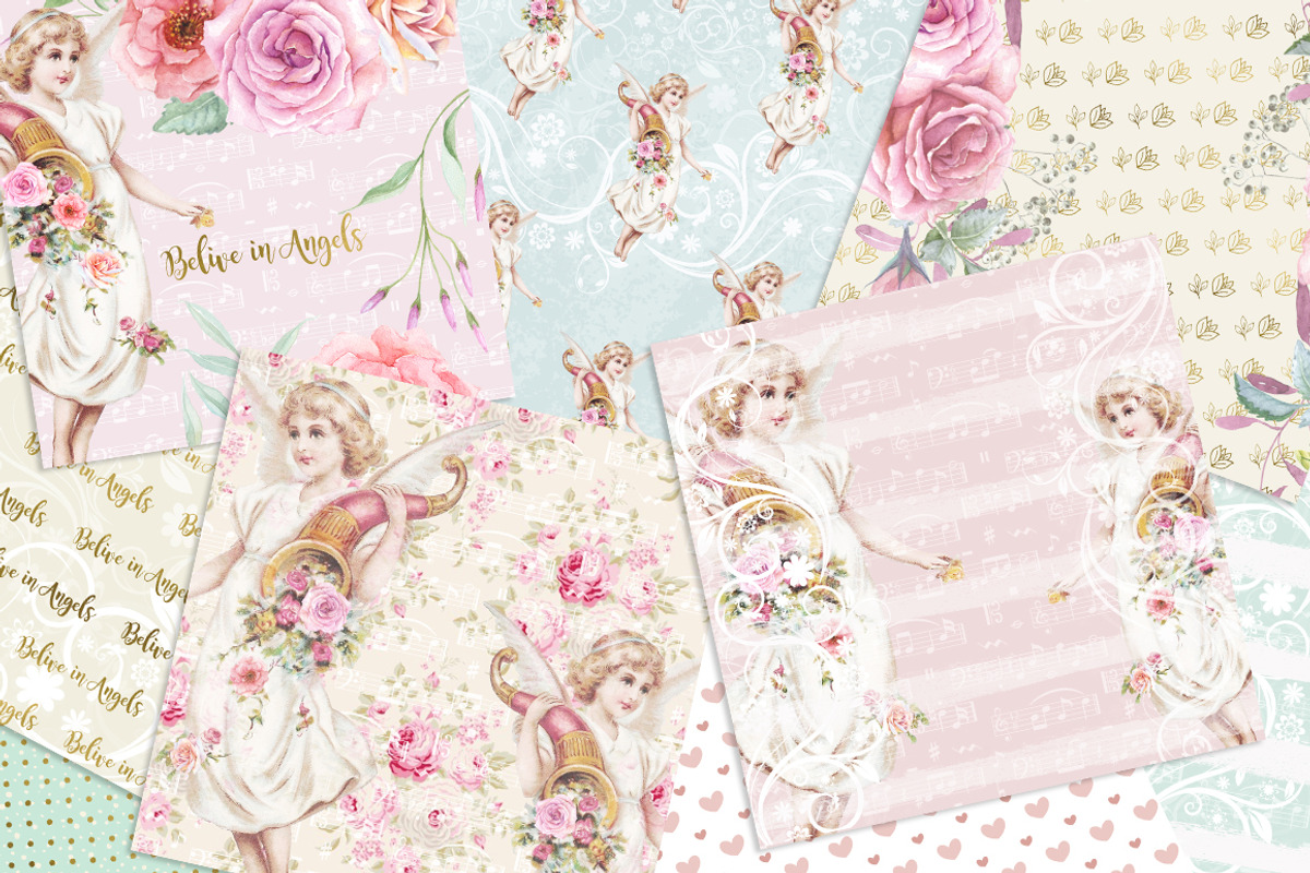 ANGEL DIGITAL PAPER PACK, a Pattern Graphic by rusticmelody (Photo 2 of 2)