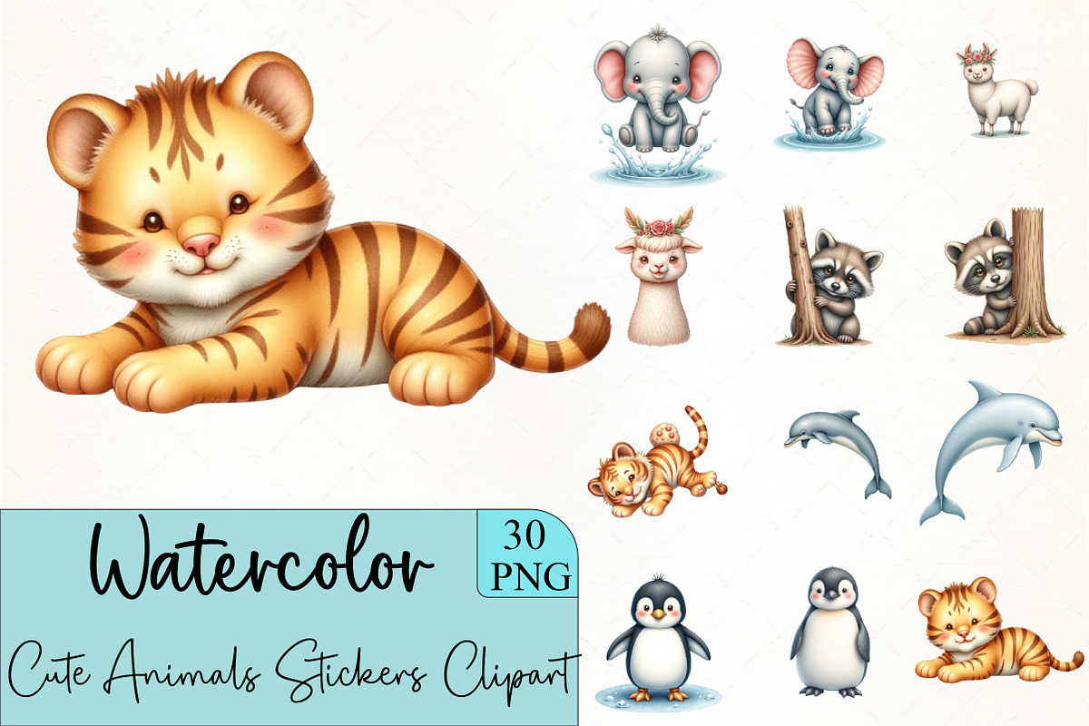 Cute Animals Stickers Clipart Bundle, an Illustration by CrexoraLab (Photo 1 of 5)
