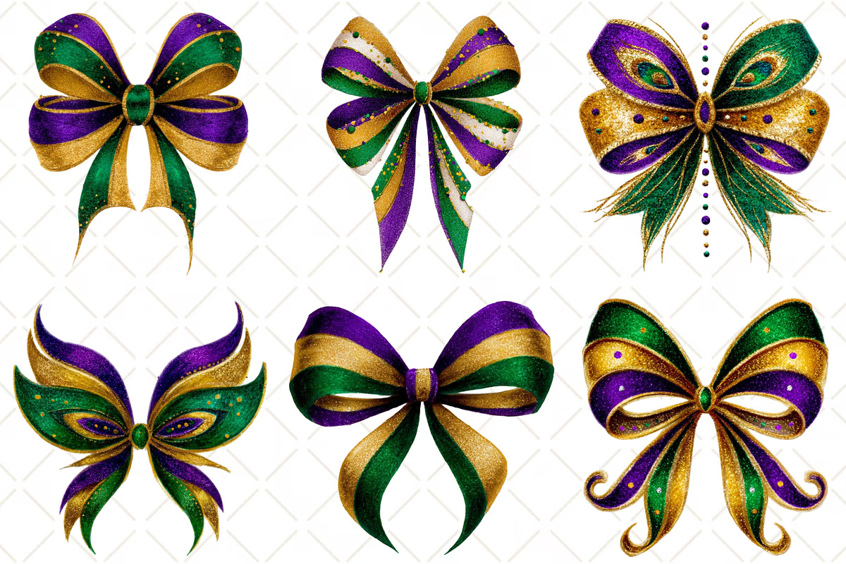 Mardi Gras Bow Coquette Bow, an Illustration by Black Bird Studio (Photo 4 of 6)