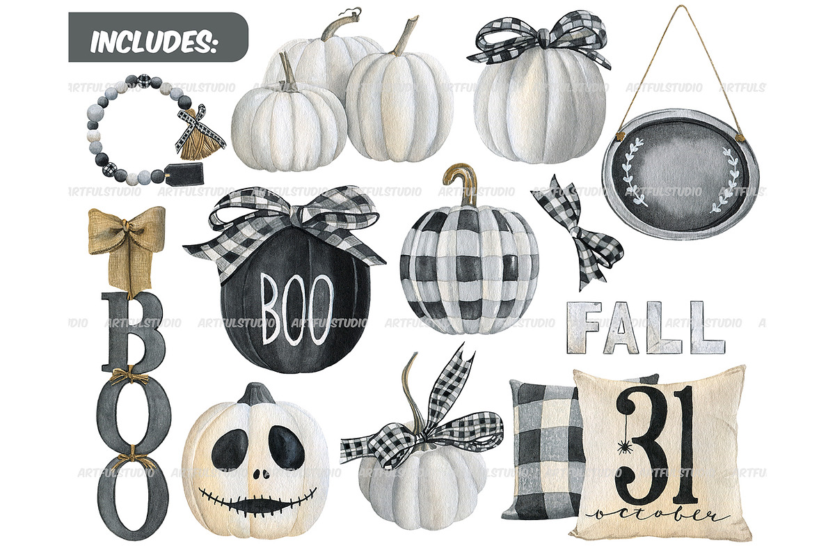 Watercolor buffalo plaid halloween, a Seasonal Illustration by ArtfulStudio (Photo 2 of 8)