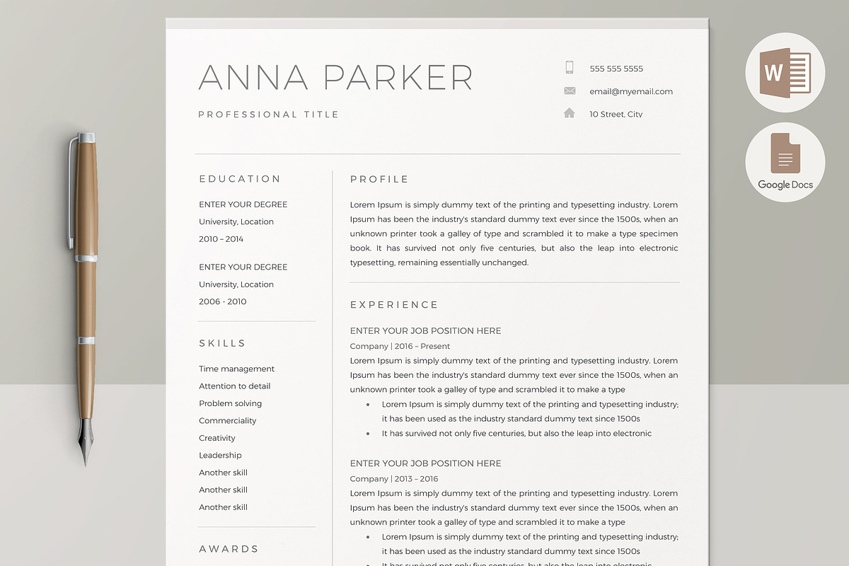 Resume Template / CV, a Resume Template by TheResumeCoach (Photo 1 of 9)
