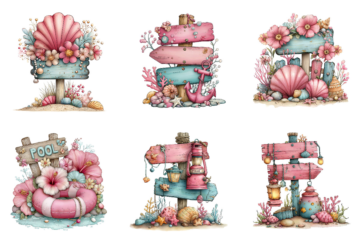 Whimsical Summer Wooden Sing Clipart, an Illustration by CreationArt (Photo 6 of 7)