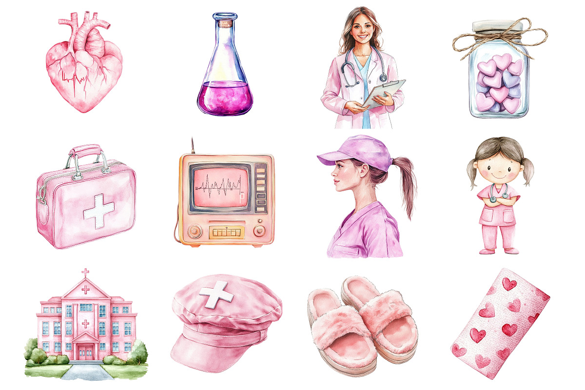 Watercolor Medical Clipart, a Seasonal Illustration by CitraGraphics (Photo 3 of 4)