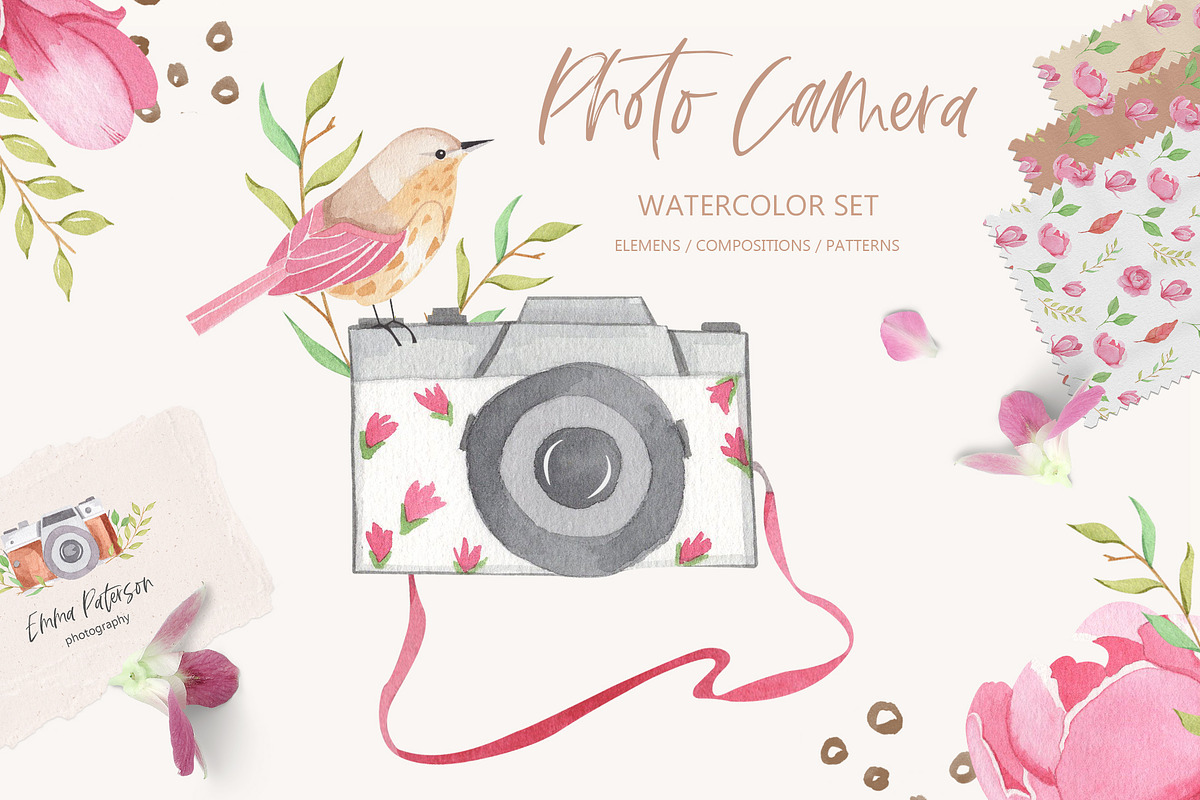 Photo Camera Watercolor Set, an Illustration by natalisart (Photo 1 of 7)