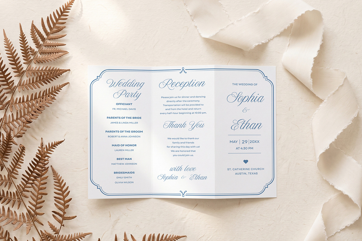 Blue Wedding Program Template, an Invitation Template by Arslan (Photo 2 of 4)