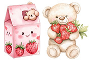 Kawaii Teddy Bear Strawberry Clipart, a Seasonal Illustration by CitraGraphics (Thumbnail 4 of 4)