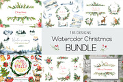 Watercolor Christmas Bundle, an Animal Illustration by Elena Medvedeva (Thumbnail 1 of 8)