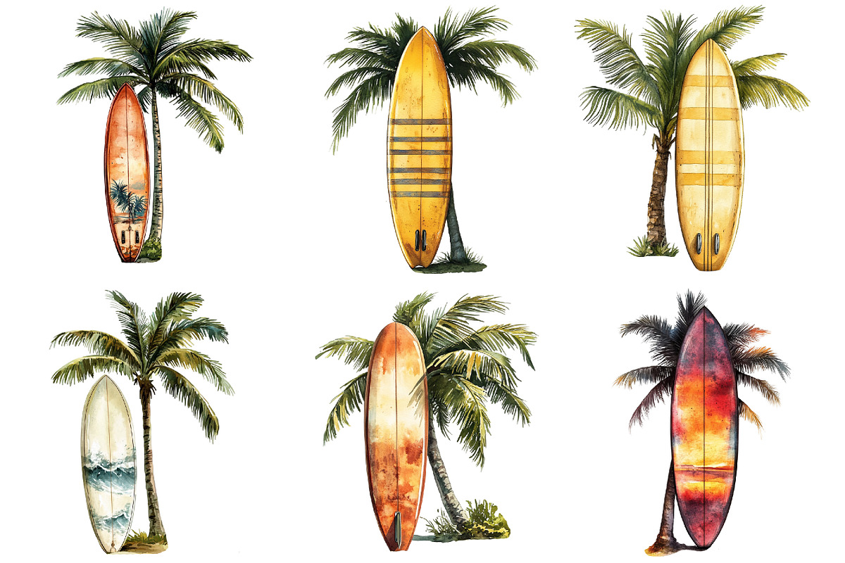 Tropical Surf & Palm Tree Clipart, an Illustration by Pixels.Craft (Photo 2 of 10)