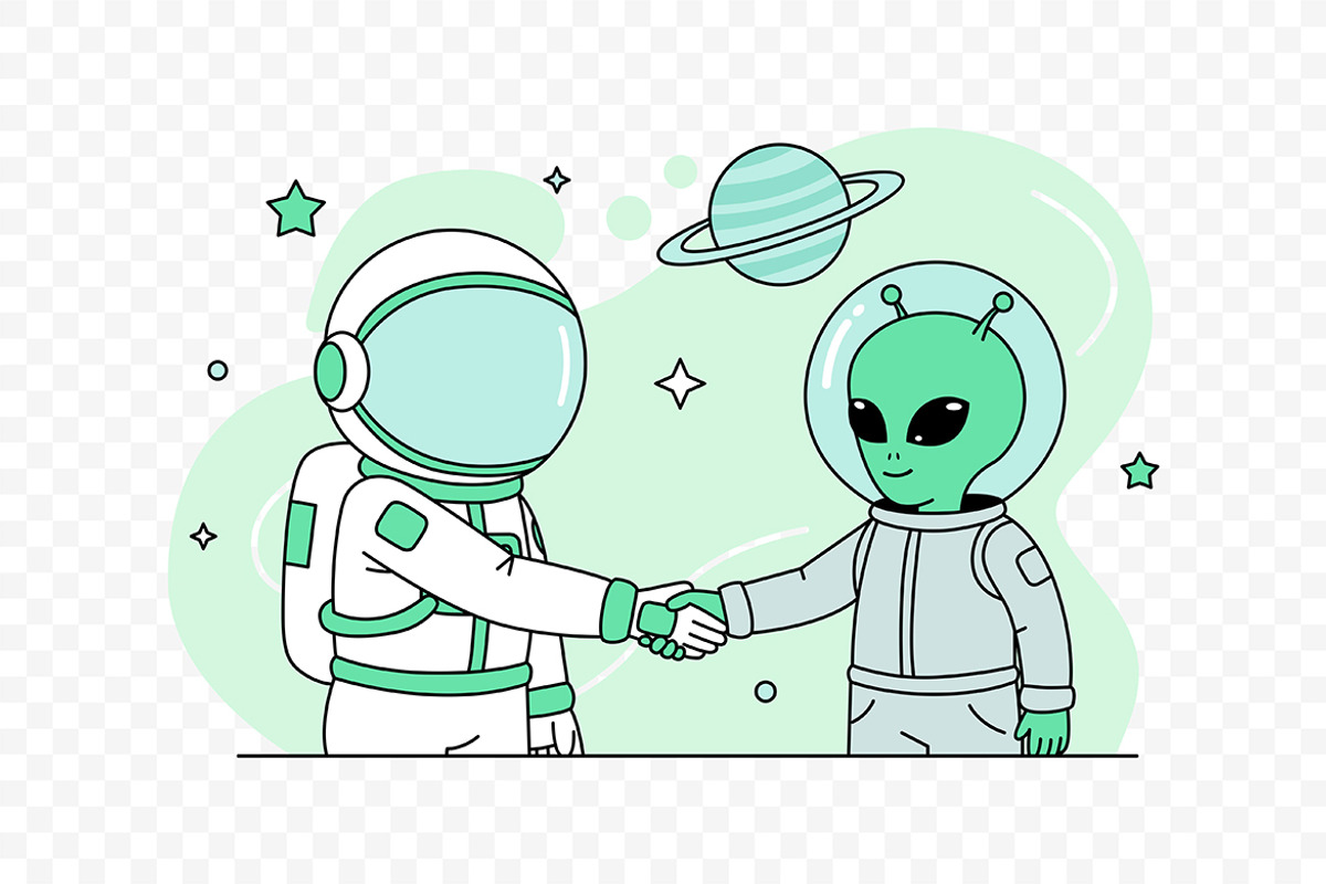 Astronaut Alien Friendship Vector, an Object Illustration by Partikusi Design (Photo 3 of 3)